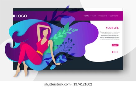 Modern vector web page design template with floral elements. Illustration of body care, cosmetics welness spa, beauty salon. Female concept with woman for mobilewebsite development and mobile device.