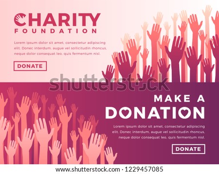Modern vector website banner templates with charity objects. Card for non-profit organizaiton, fundraising event, volunteer centre. Vector design.