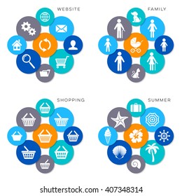 Modern vector website shopping family and summer icons