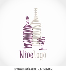 Diseño moderno del logo del vino vectorial - dos botellas, rojo y blanco, y una copa de vino - para bodega, bodega, bodega, etc.