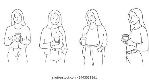 modern vector women holding a cup of  coffe 