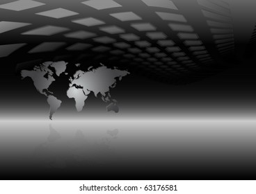 Modern vector  world map and news background - World map vector illustration on reflective surface 