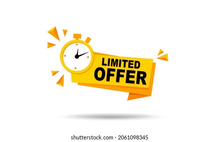 Oferta limitada de la banda de banner de color amarillo vectorial moderno con reloj