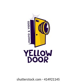 Modern vector yellow photo door sign logo for a photographer