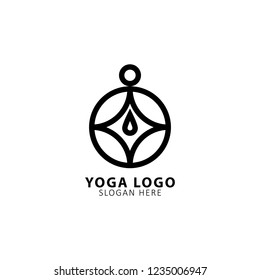 Modern vector yoga logo template in a linear style. Yoga center, Spa facilities, Fashion and beauty, Fitnes room.
