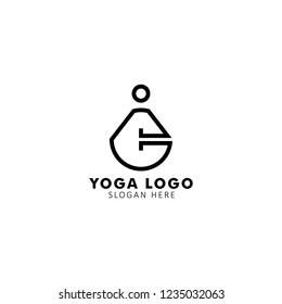 Modern vector yoga logo template in a linear style. Yoga center, Spa facilities, Fashion and beauty, Fitnes room.