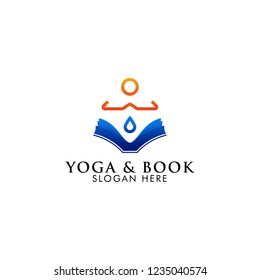 Modern vector yoga logo template in a linear style. With book and water drop. Yoga center, Spa facilities, Fashion and beauty, Fitnes room.