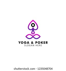Modern vector yoga logo template in a linear style. With poker icon. Yoga center, Spa facilities, Fashion and beauty, Fitnes room.