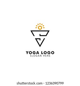 Modern vector yoga logo template in a linear style. Yoga center, Spa facilities, Fashion and beauty, Fitnes room.