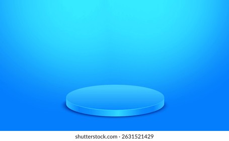 A modern vectoral, editable 3D illustration featuring glossy blue cylinder podiums on blue background. Perfect for product display, tech presentations, futuristic themes, and digital marketing design.