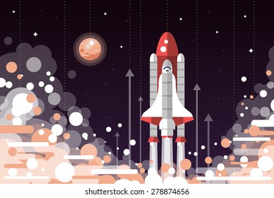 Modern Vectorflat Design Illustration Of Space Shuttle Launch