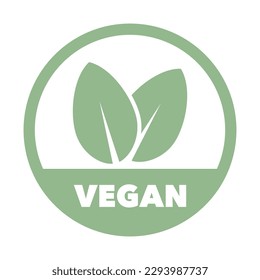 Modern vegan friendly circular green vector icon. Concepts of vegetarian, go vegan, plant based, no meat, organic, healthy, diet, ecological and sustainability.