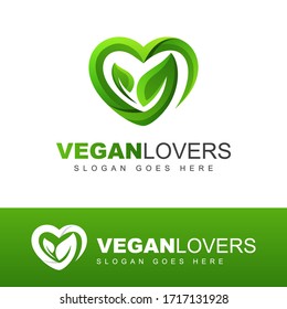 modern vegan lovers logo. leaves or leaf with love, nature care logo design vector template