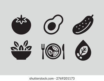 Modern vegetable icons designed for diet plans nutrition tracking apps healthy eating guides and wellness branding