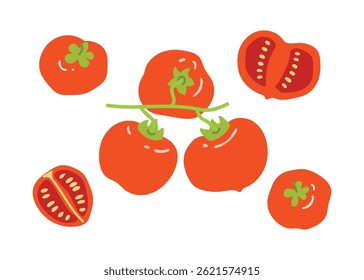 Modern vegetables illustration with cherry tomatoes on a branch. Trendy flat design for e-commerce, retail, or tech projects. Simple vector art for digital use