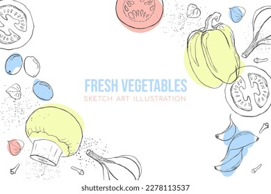 modern vegetables illustration sketch art copy space with pastel bright color 