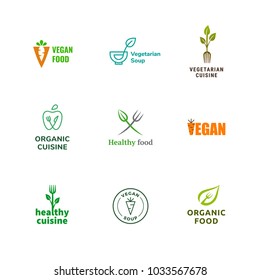 Modern vegetarian food logo collection, restaurant menu design elements, vegan logo, healthy eating