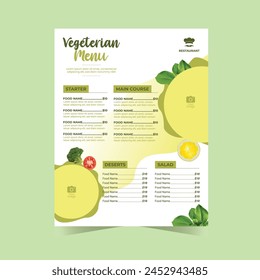 Modern Vegetarian Restaurant Menu designed Green color