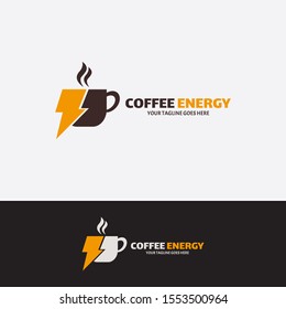 Modern Vektor Coffee power logo template design. Creative coffee logo flash energy concept. Concept of morning energy, charging drink.