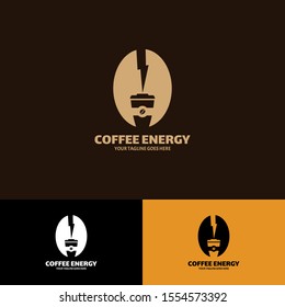 Modern Vektor Coffee power logo template design. Creative coffee logo flash energy concept. Concept of morning energy, charging drink.