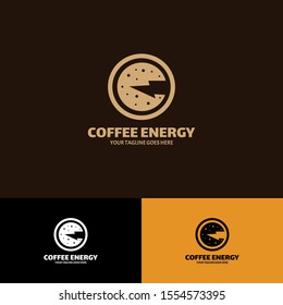 Modern Vektor Coffee power logo template design. Creative coffee logo flash energy concept. Concept of morning energy, charging drink.