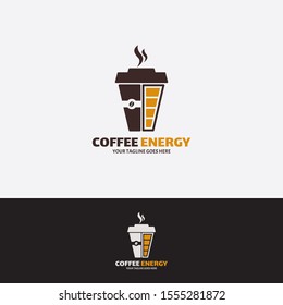 Modern Vektor Coffee power logo template design. Creative coffee logo flash energy concept. Concept of morning energy, charging drink.