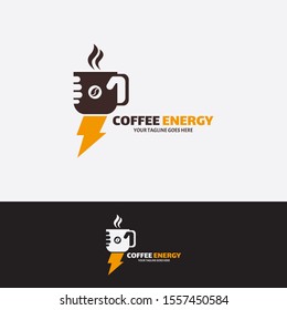 Modern Vektor Coffee power logo template design. Creative coffee logo flash energy concept. Concept of morning energy, charging drink.