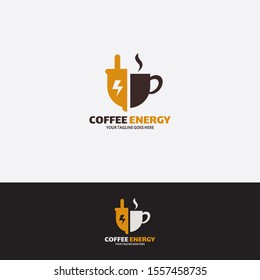 Modern Vektor Coffee power logo template design. Creative coffee logo flash energy concept. Concept of morning energy, charging drink.