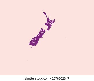 Modern Velvet Violet Color High Detailed Border Map Of New Zealand, Isolated on Purple Background Vector Illustration