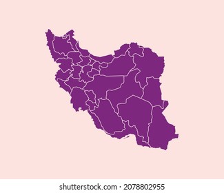 Modern Velvet Violet Color High Detailed Border Map Of Iran, Isolated on Purple Background Vector Illustration