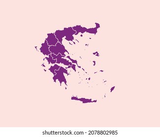 Mapa detallado de la frontera de Grecia en color violeta de terciopelo moderno, aislado en ilustración de vectores de fondo morado