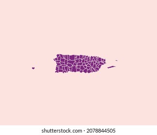 Modern Velvet Violet Color High Detailed Border Map Of Puerto Rico, Isolated on Purple Background Vector Illustration