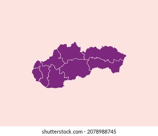 Modern Velvet Violet Color High Detailed Border Map Of Slovakia, Isolated on Pink Background Vector Illustration