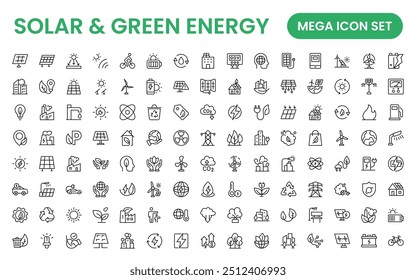 Um conjunto de ícones moderno e versátil para energia solar, recursos renováveis, soluções ecologicamente corretas e iniciativas tecnológicas ecológicas