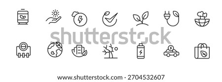 A Modern and Versatile Icon Set for Solar Energy, Renewable Resources, Eco-Friendly Solutions, and Green Technology Initiatives
