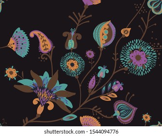 A modern version of the traditional paisley pattern. Seamless floral background for textiles, wallpaper, covers. Hand drawing style.