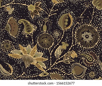 A modern version of the traditional paisley pattern. Seamless floral background for textiles, wallpaper, covers. Hand drawing style.