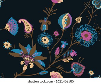 A modern version of the traditional paisley pattern. Seamless floral background for textiles, wallpaper, covers. Hand drawing style.