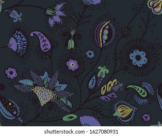 A modern version of the traditional paisley pattern. Seamless floral background for textiles, wallpaper, covers. Hand drawing style.