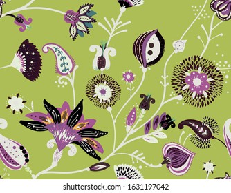 A modern version of the traditional paisley pattern. Seamless floral background for textiles, wallpaper, covers. Hand drawing style.