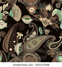 A modern version of the traditional paisley pattern. Seamless floral background for textiles, wallpaper, covers. Hand drawing style.