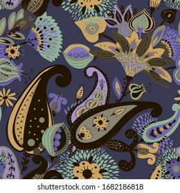 A modern version of the traditional paisley pattern. Seamless floral background for textiles, wallpaper, covers. Hand drawing style.