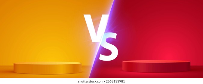 Modern versus background with podiums and rays effects. Vector illustration