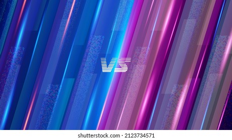 Modern versus background with rays effects on blue and purple color. Vector illustration of battle or competition concept template