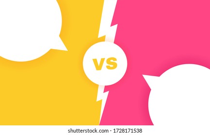 Moderne versus Schlachthintergrund mit Sprachblasen. Vs Schlacht Schlagzeile mit Blitz. Wettkämpfe zwischen Teilnehmern, Kämpfern oder Teams. Vector-Abbildung.