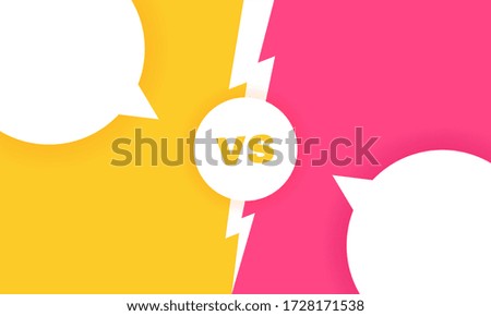 Modern versus battle background with speech bubbles. Vs battle headline with lightning bolt. Competitions between contestants, fighters or teams. Vector illustration.