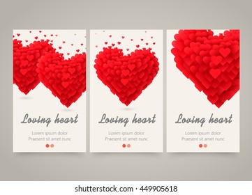 Modern vertical banner with hearts.  Leaflets set with hearts. Concept of flyers template with hearts. Vector illustration