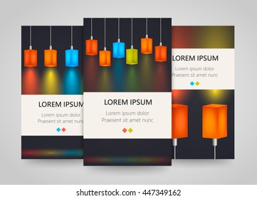 Modern vertical banner with light bulb.  Leaflets set with lightbulb for catering concept. Light bulb idea concept template. Vector illustration.