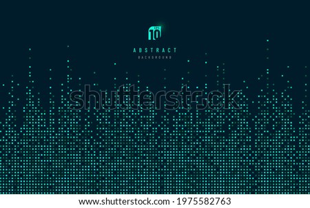 Modern vertical blue, green glow color pixel banner. Abstract digital data technology square green pattern on black color background. Minimal flat template design. Vector illustration
