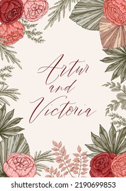 Modern vertical boho wedding designs for invitation, greeting cards, posters. Save the date. Hand drawn vector illustration